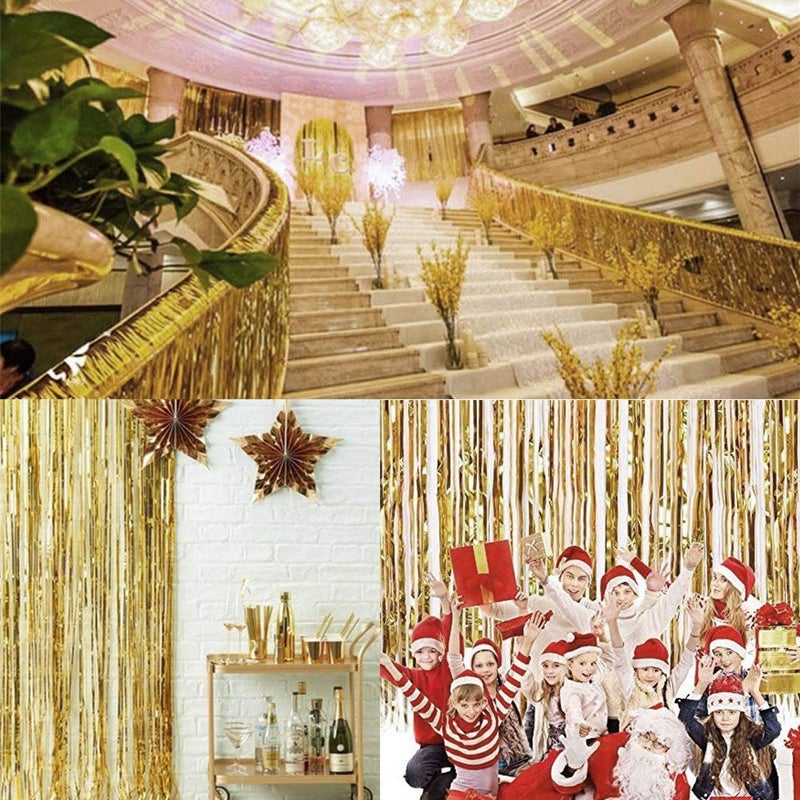 BigBigMe Gold Fringe Backdrop, 3 Pack Gold Foil Curtains, Party Streamers for Birthday, Wedding, Bachelorette Party Decor, Disco Party Decor - Image 4